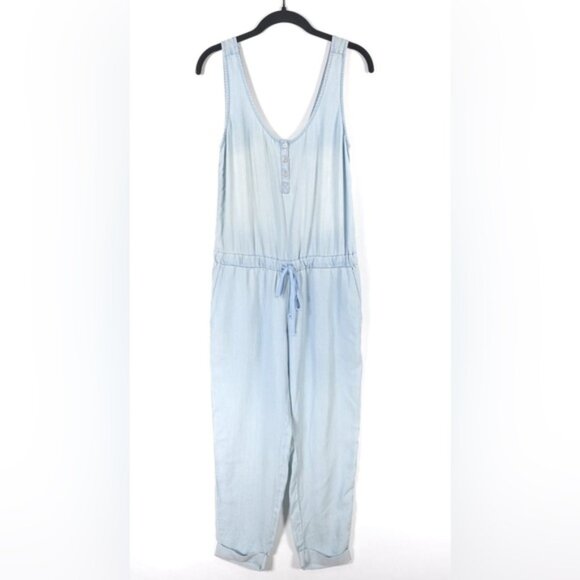 Cloth & Stone‎ Deep Surplice Back Blue Chambray Jumpsuit TENCEL 06609-670 SMALL - Picture 1 of 14